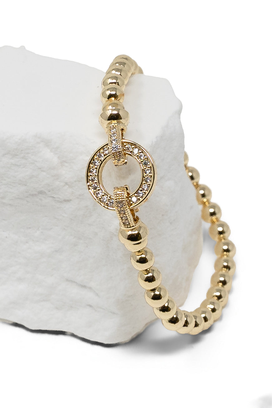 Gold Bead Bracelet with CZ Circle Detail