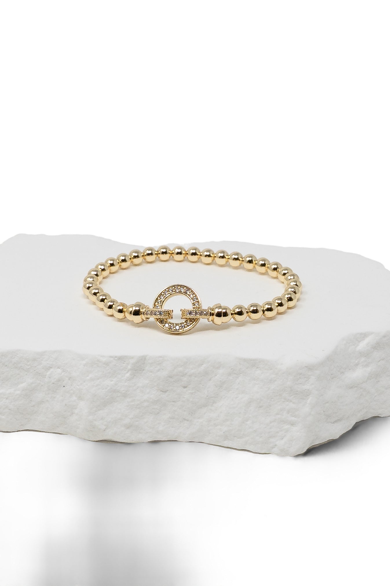 Gold Bead Bracelet with CZ Circle Detail