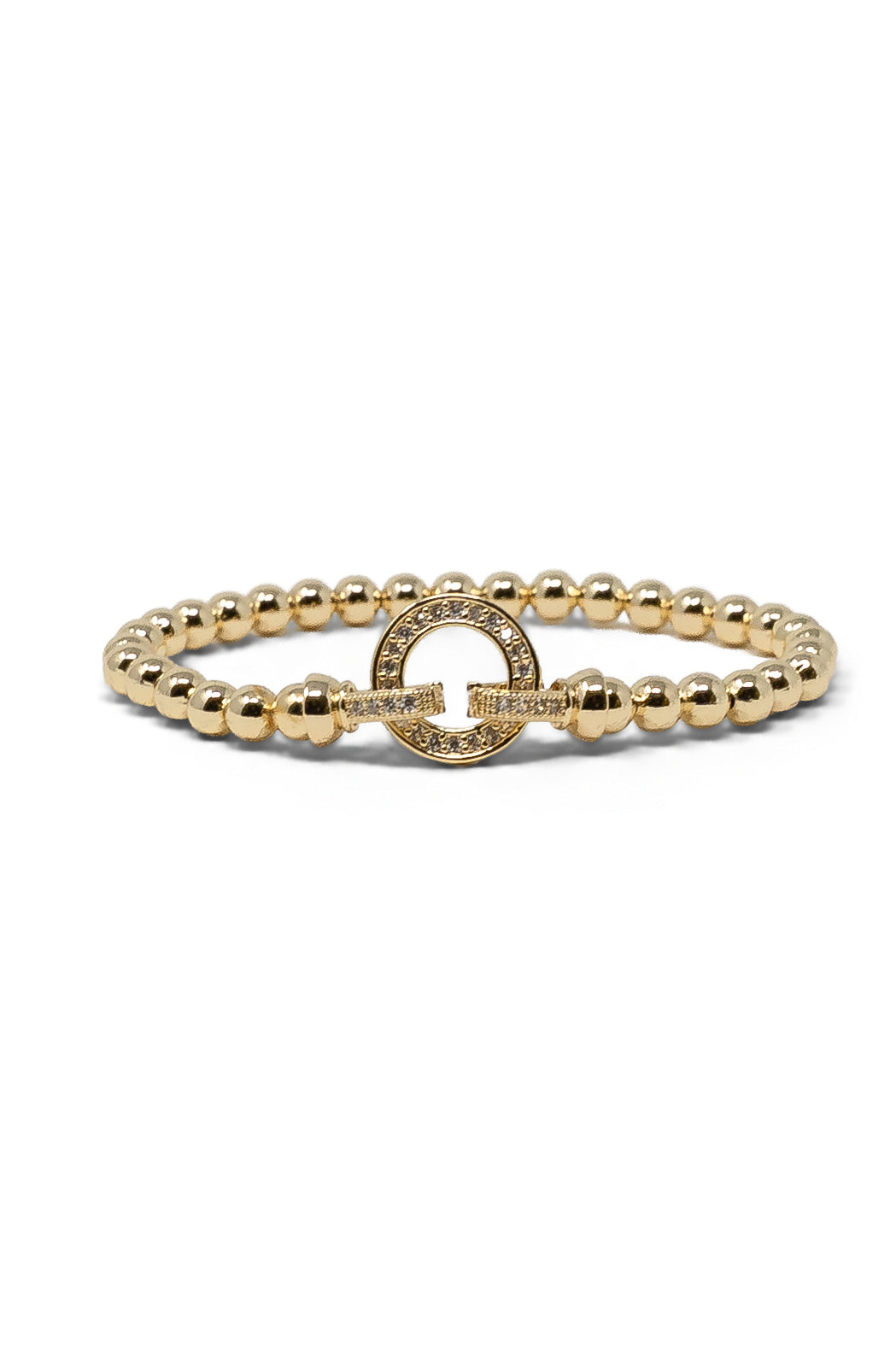 Gold Bead Bracelet with CZ Circle Detail