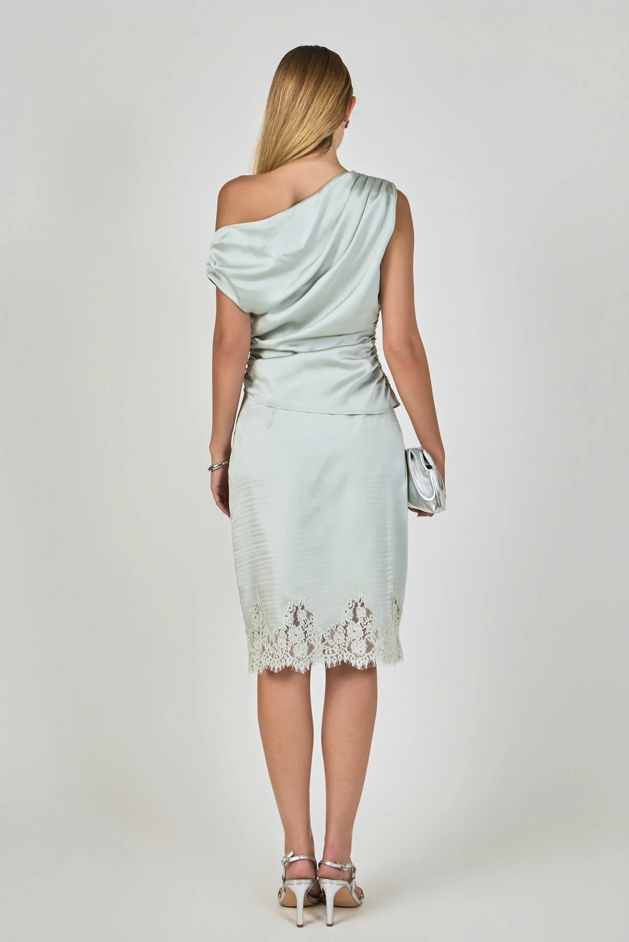 Arianna Satin Skirt with Lace Trim
