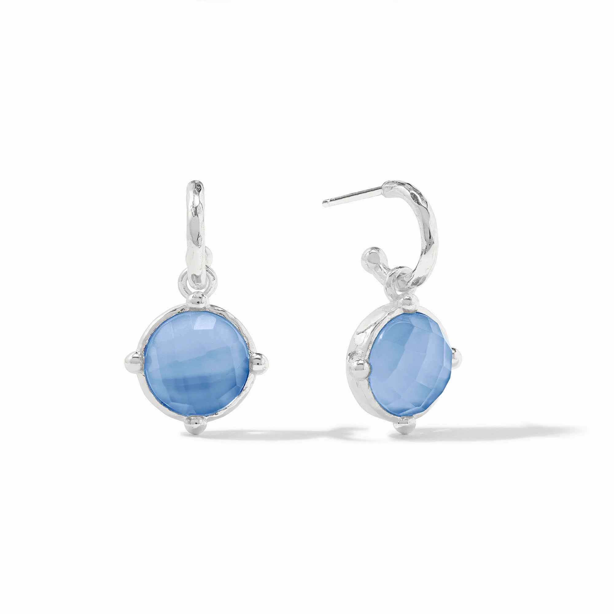 Honeybee Hoop & Charm Earring in Silver Iridescent Chalcedony Blue