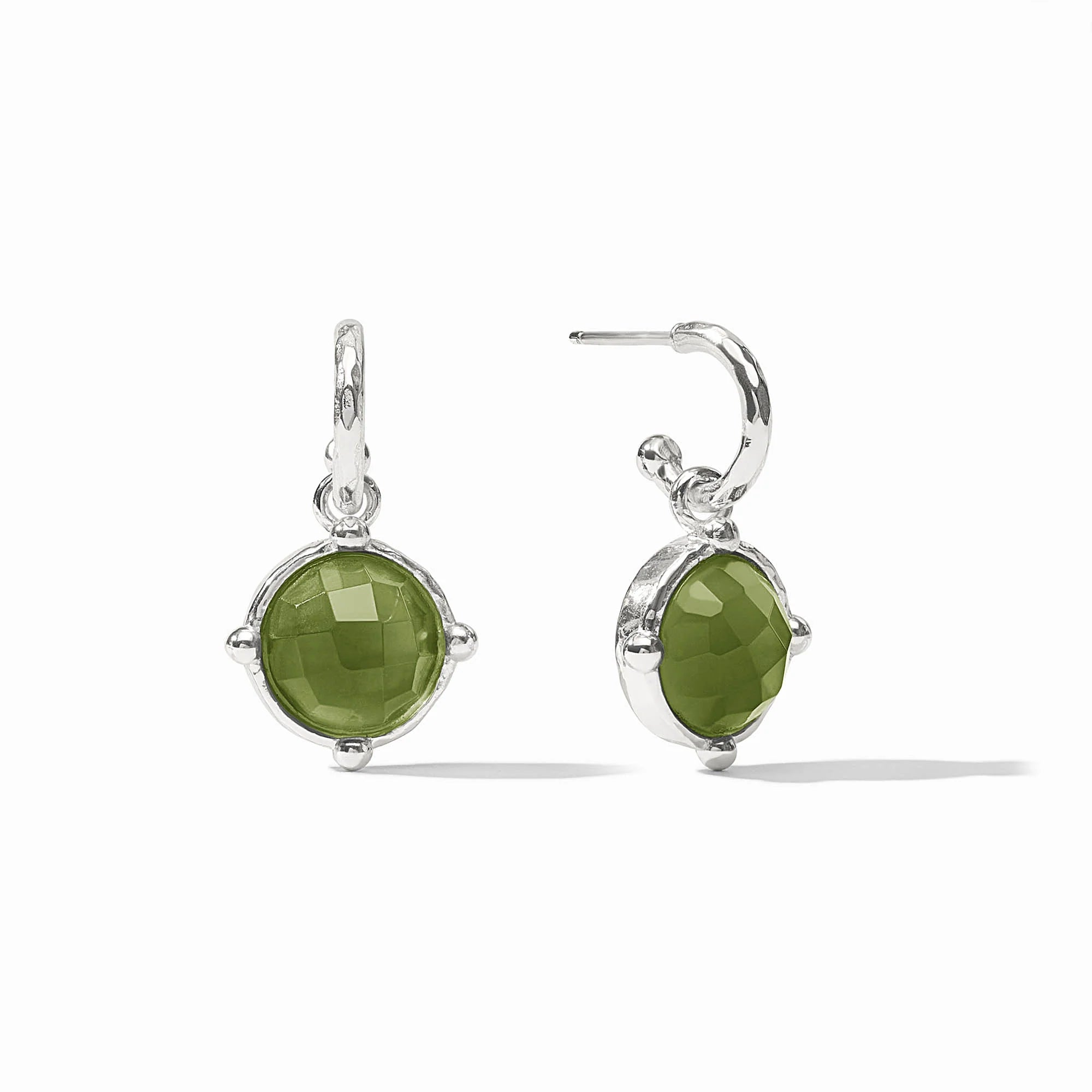 Honeybee Hoop & Charm Earring in Silver Iridescent Palmetto Green