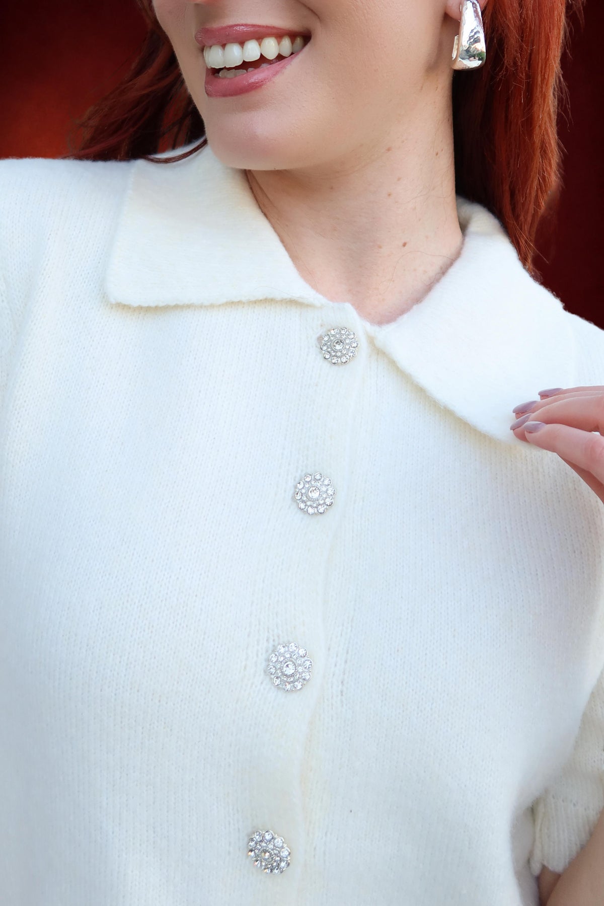 Adeline Button Front Sweater Top in Cream