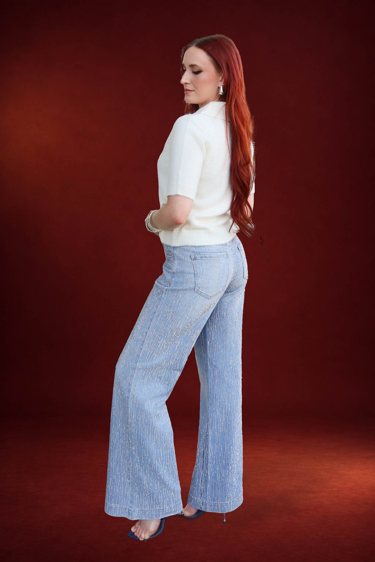 Amira Rhinestone Mid Rise Jeans