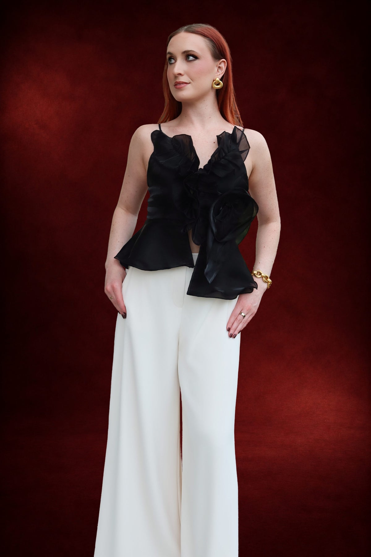 Ivy Extra Wide Leg Pull On Trousers in Ecru