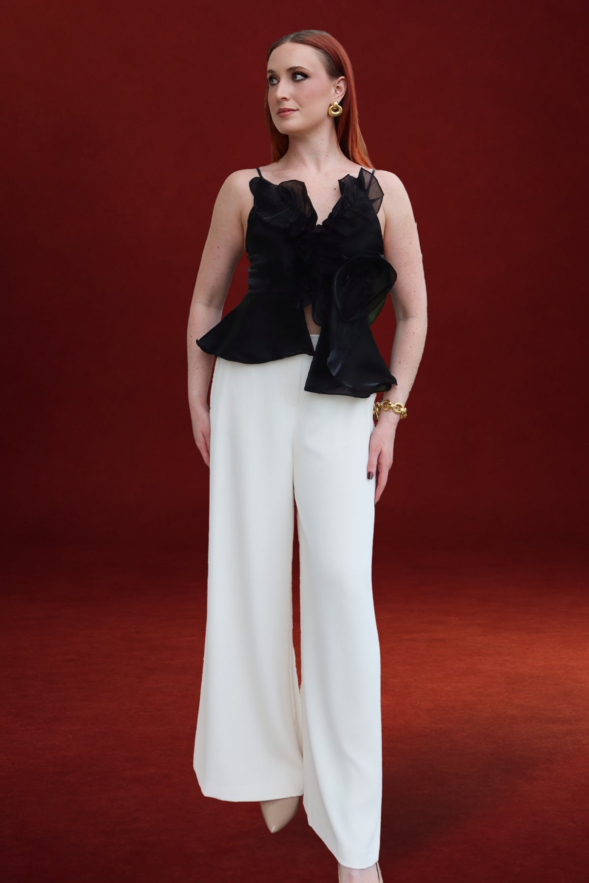 Ivy Extra Wide Leg Pull On Trousers in Ecru
