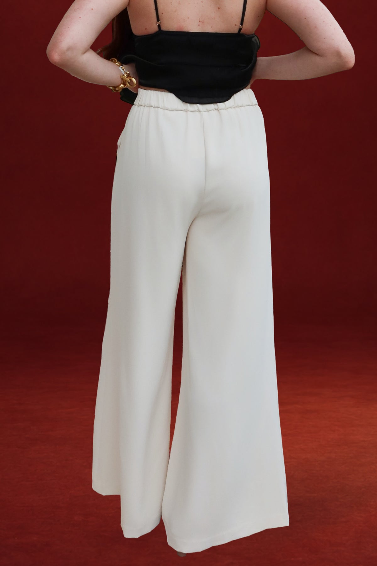 Ivy Extra Wide Leg Pull On Trousers in Ecru