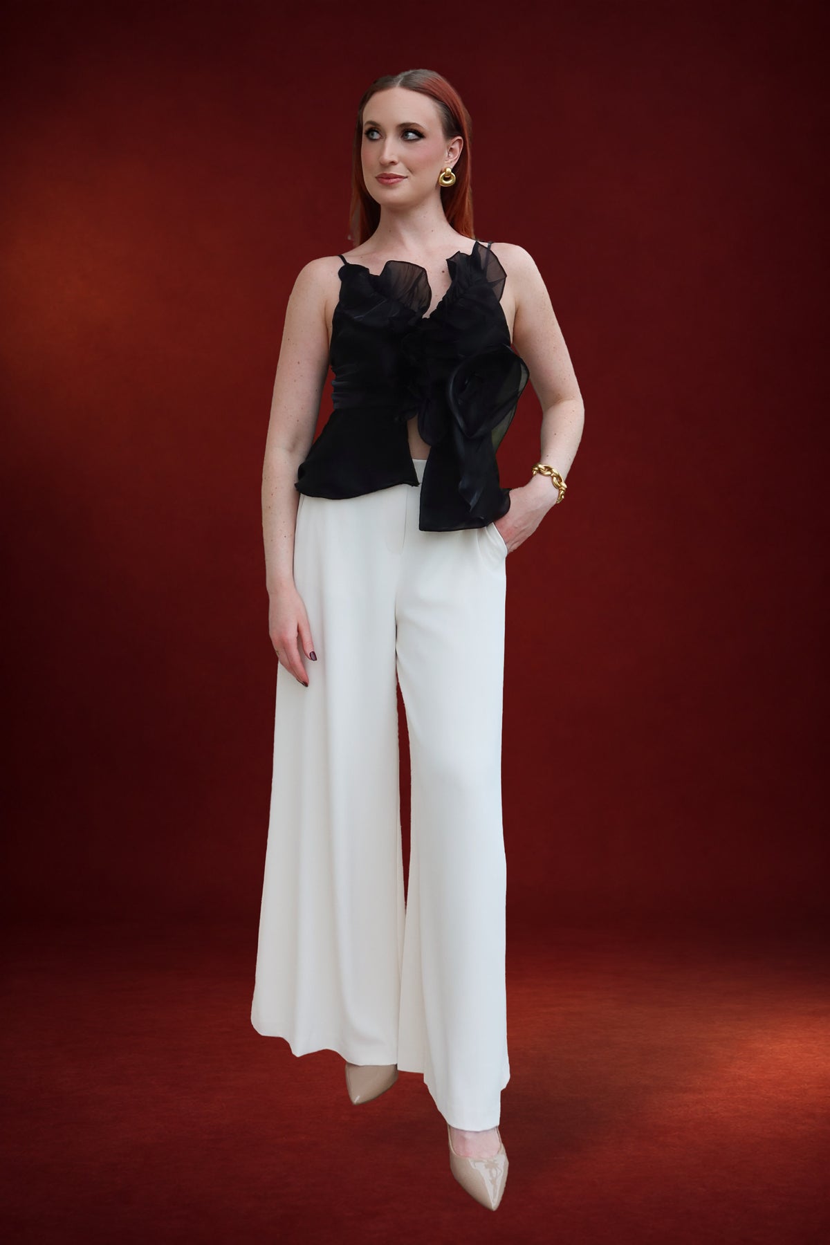 Ivy Extra Wide Leg Pull On Trousers in Ecru