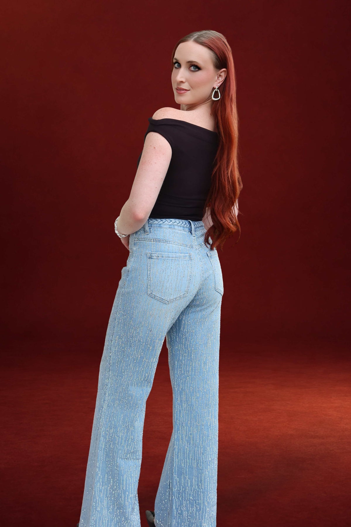 Amira Rhinestone Mid Rise Jeans