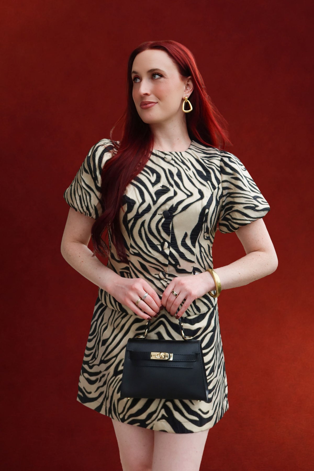 Cierra Metallic Jacquard Zebra Top