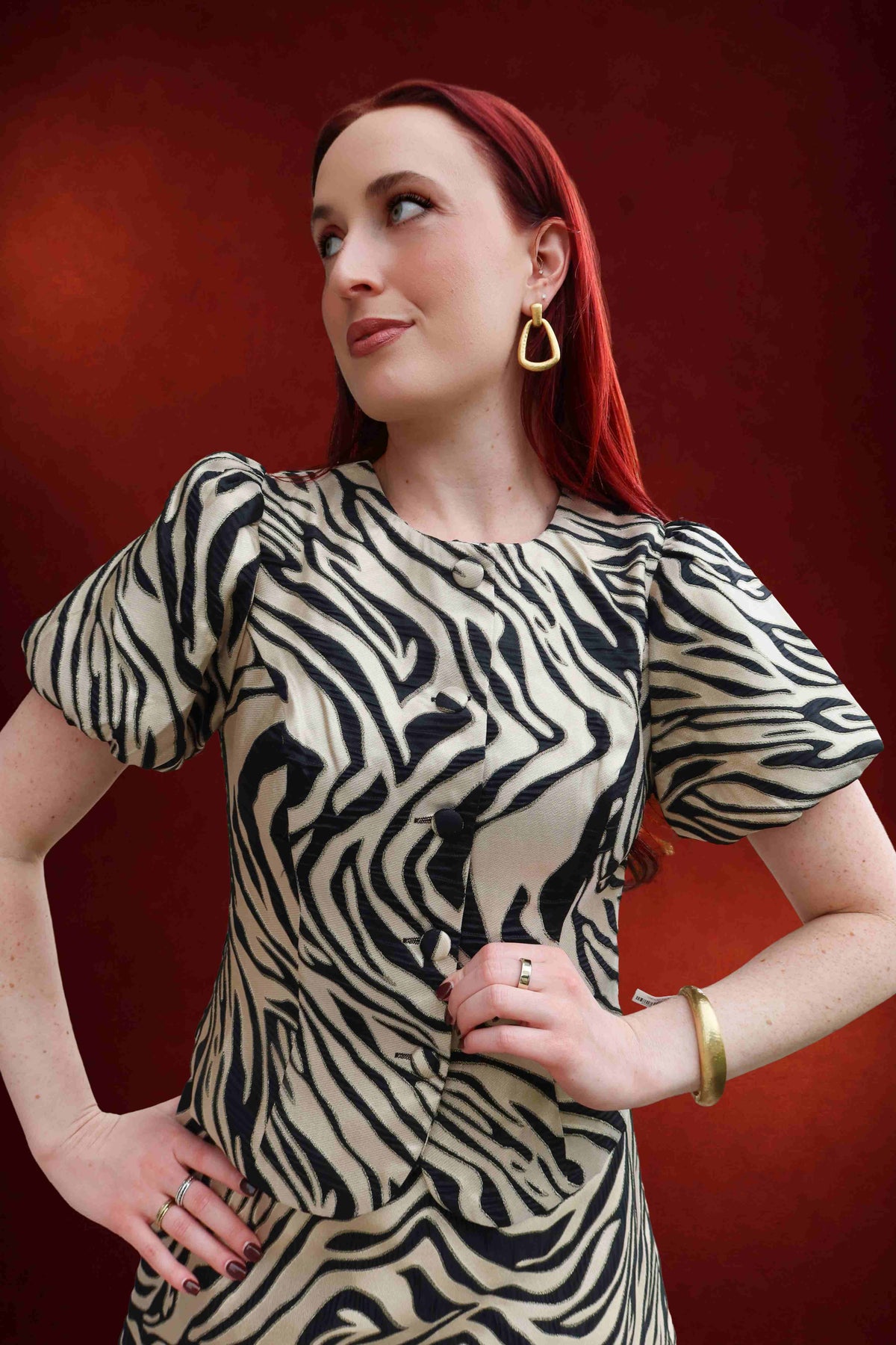 Cierra Metallic Jacquard Zebra Top