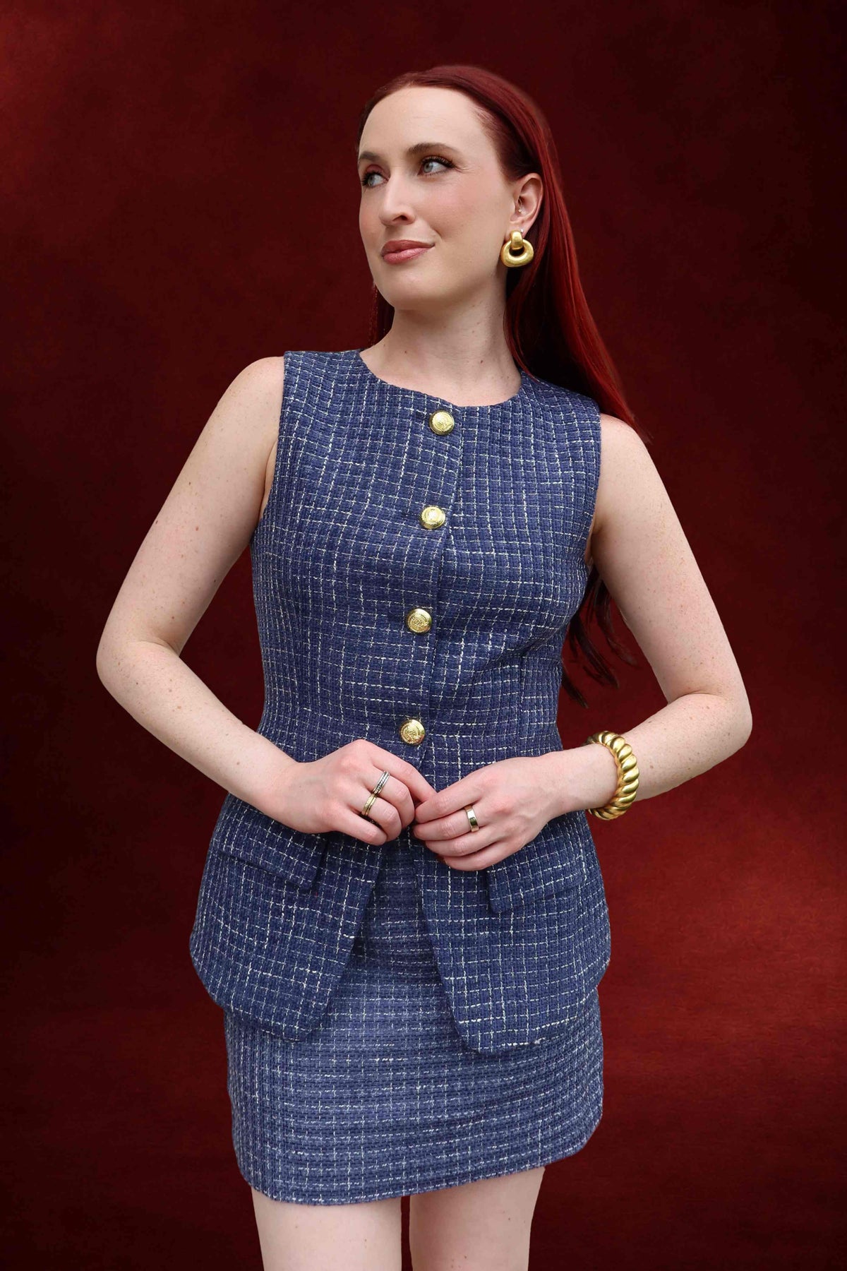 Melanie Tweed Top with Gold Buttons