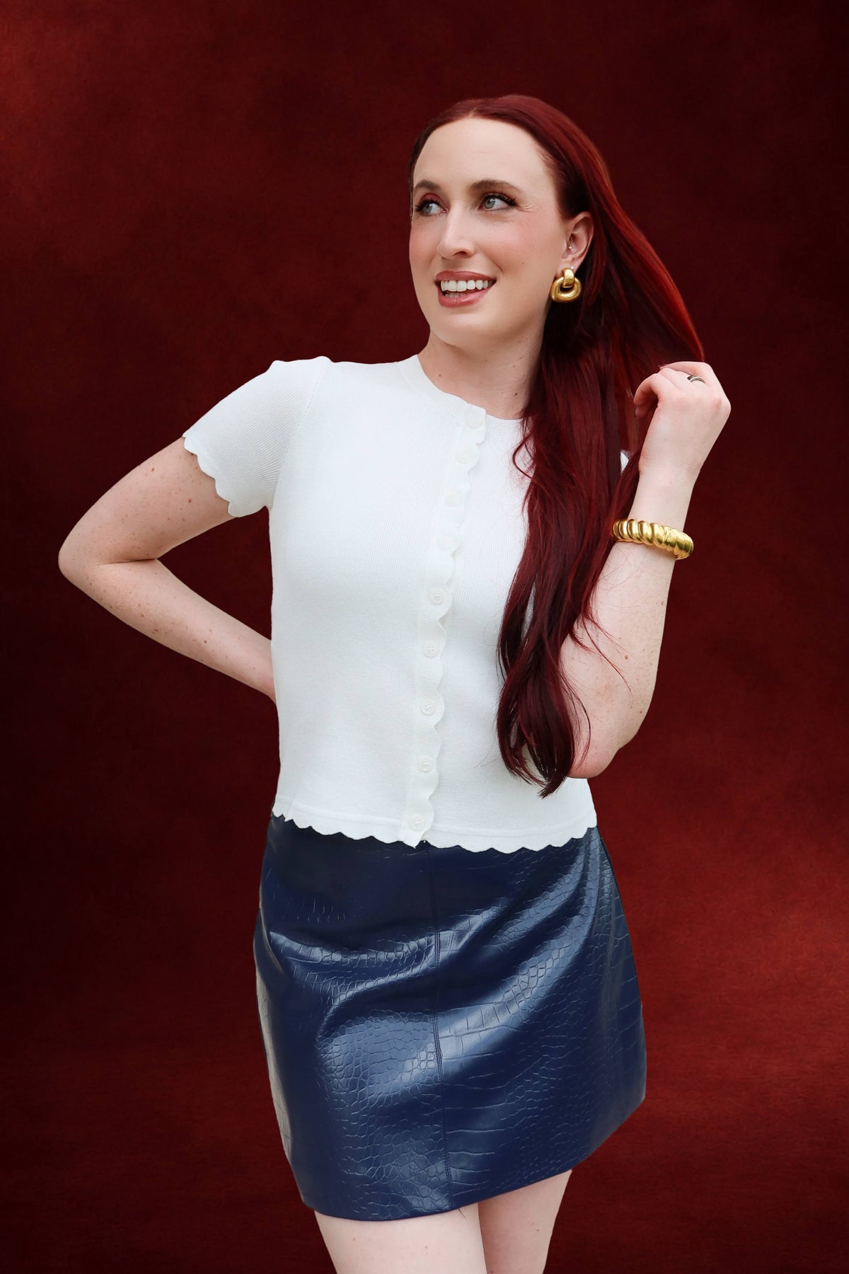 Camila Faux Crocodile Leather Mini Skirt in Navy