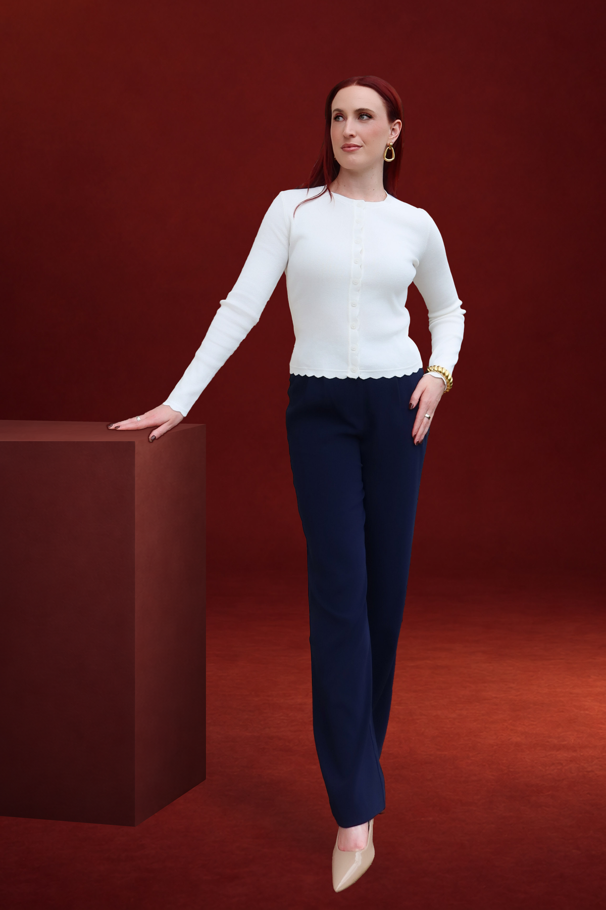 Esme High Waisted Wide Leg Pants in Navy