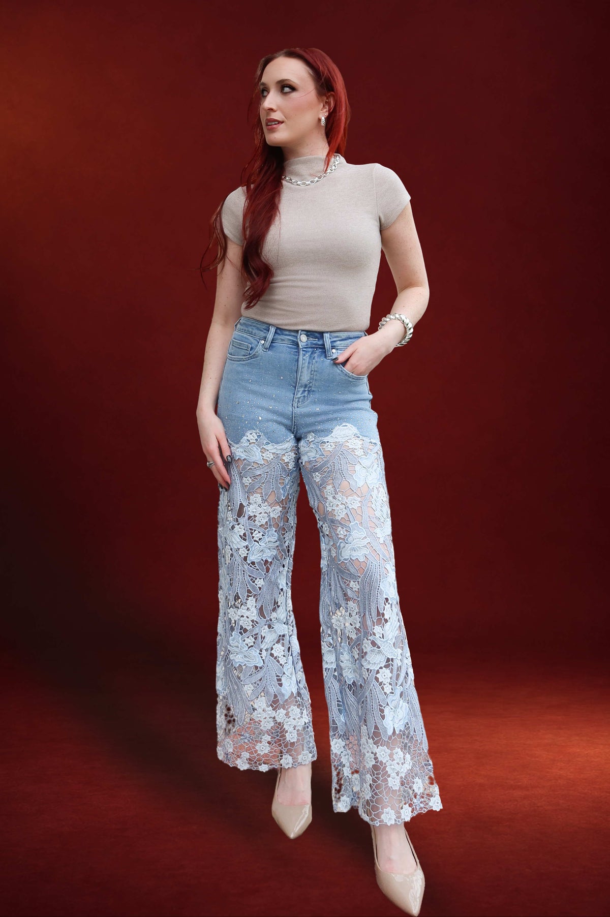 Lydia Embroidered Lace & Rhinestone Jeans