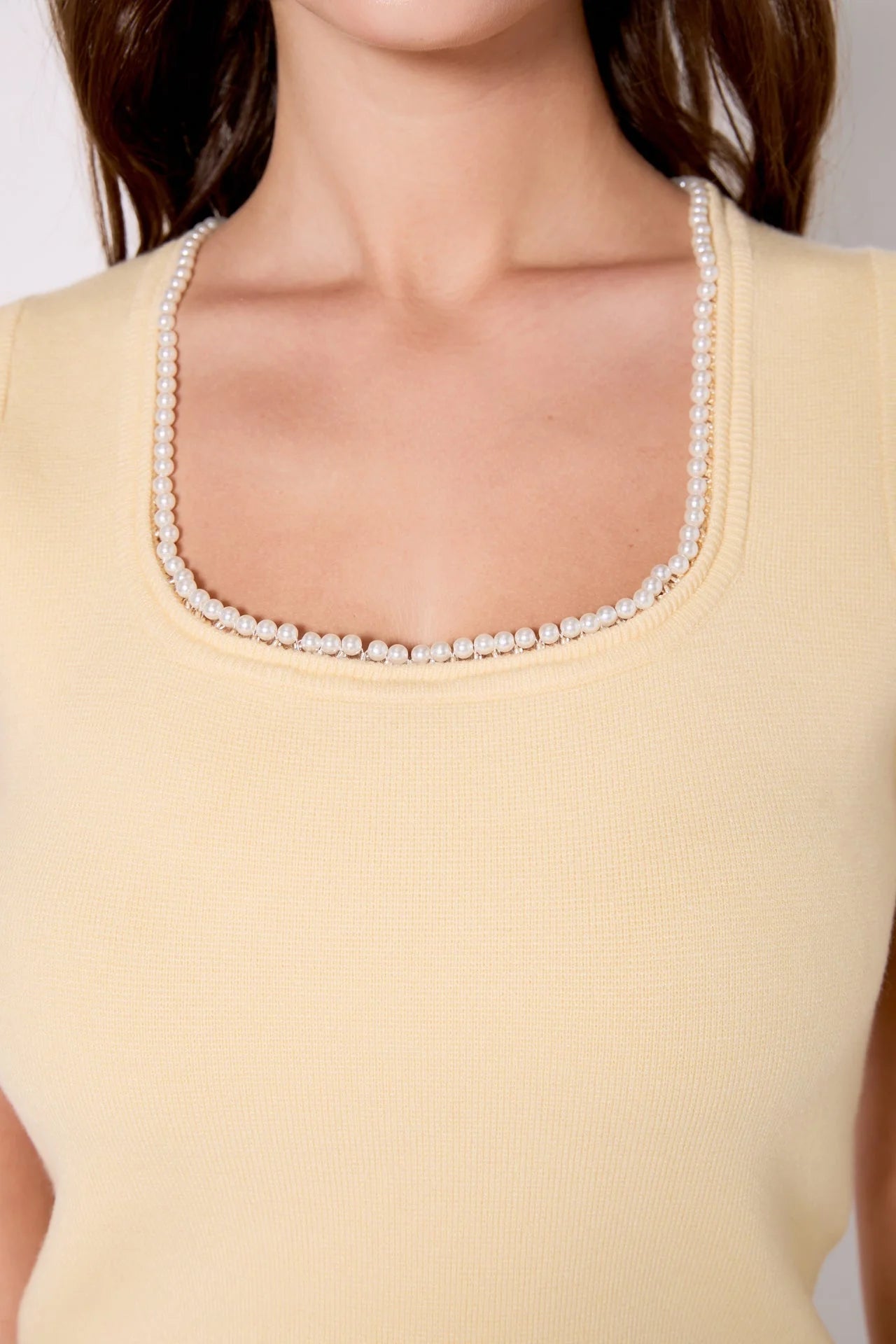 Theodora Pearl Trim Tank Top in Butter
