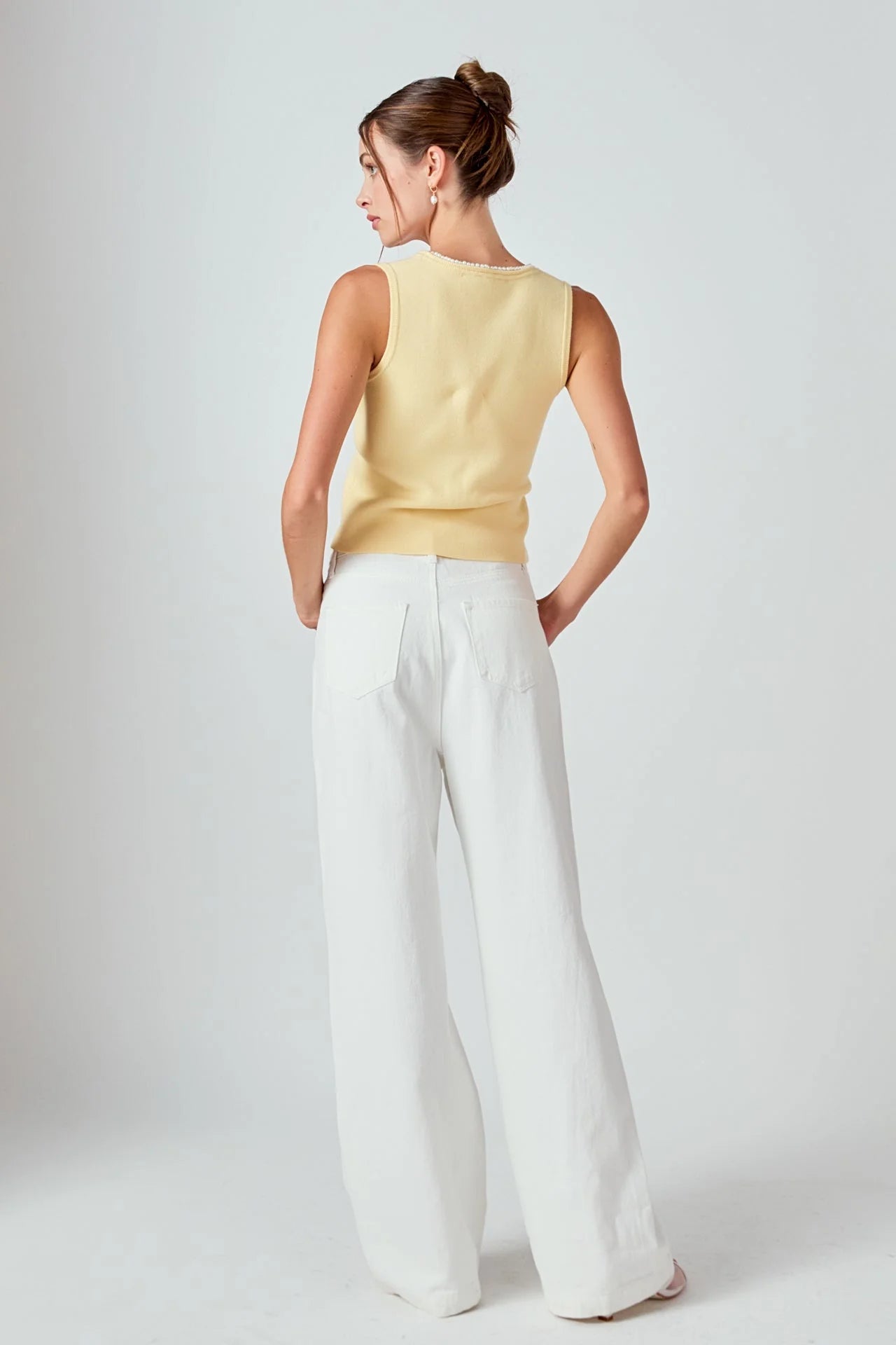 Theodora Pearl Trim Tank Top in Butter