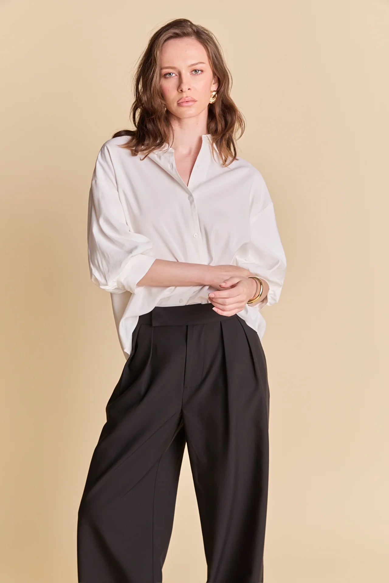 Léon Mid Rise Pleated Wide Leg Trousers