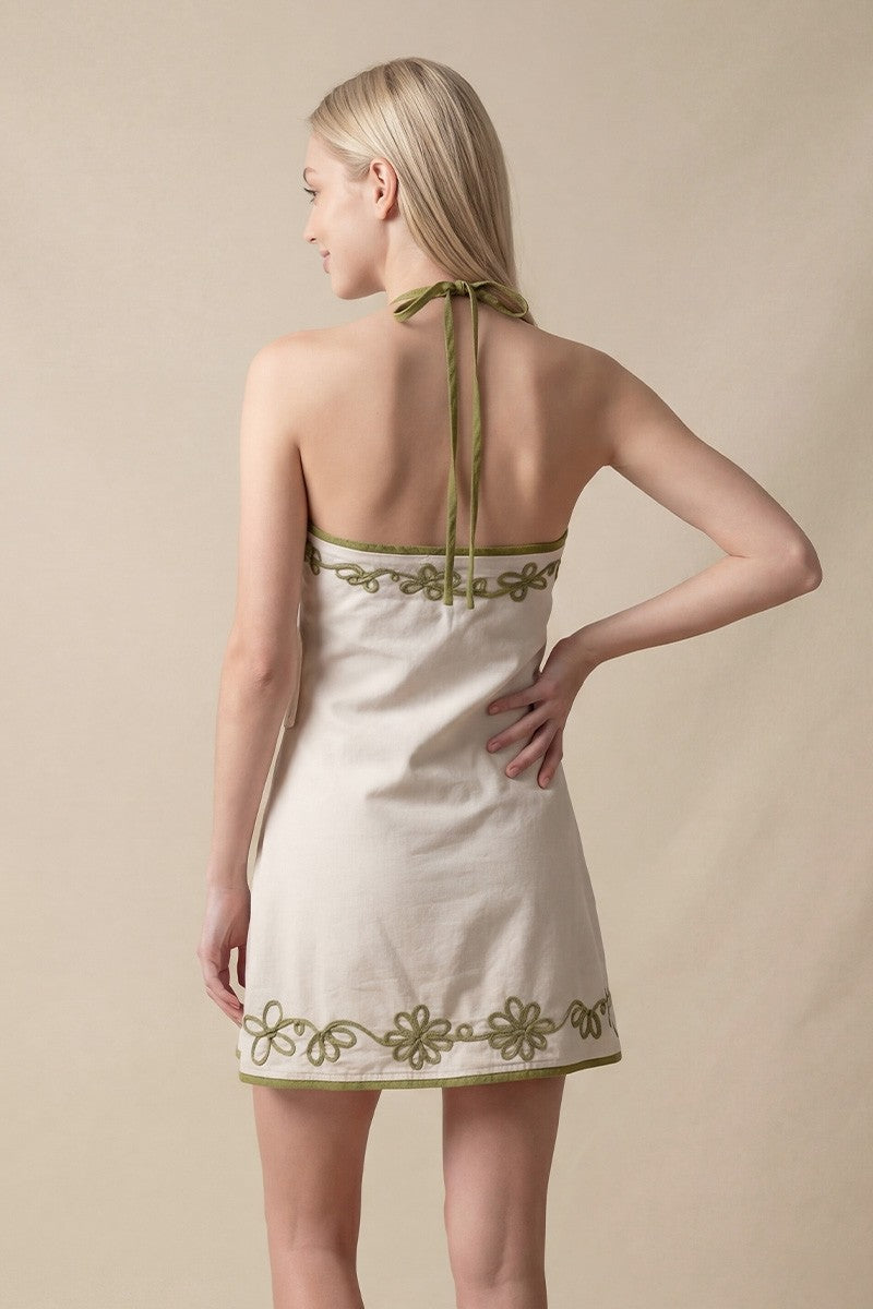 Palmer Embroidered Halter Mini Dress