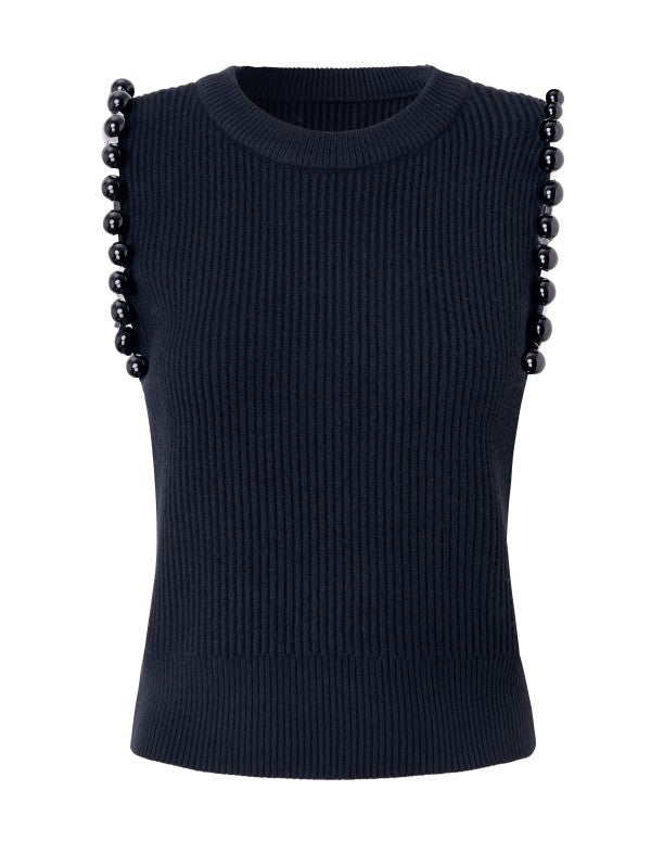 Remi Beaded Sleeveless Sweater Top in Black