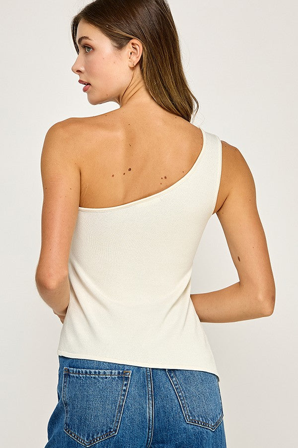 Teagan One Shoulder Top in Cream
