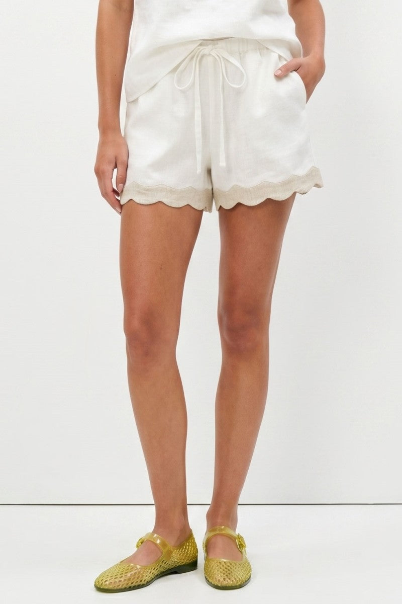 Lucille Scallop Trim Linen Shorts