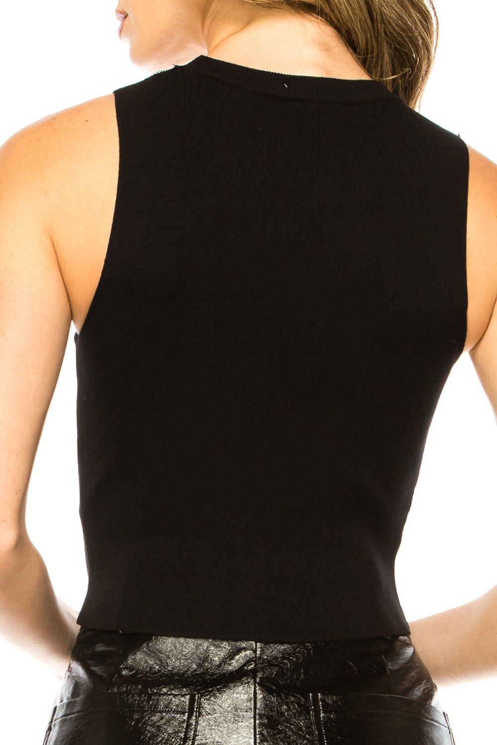 Hazel Knit Top with Crystal Neckline in Black