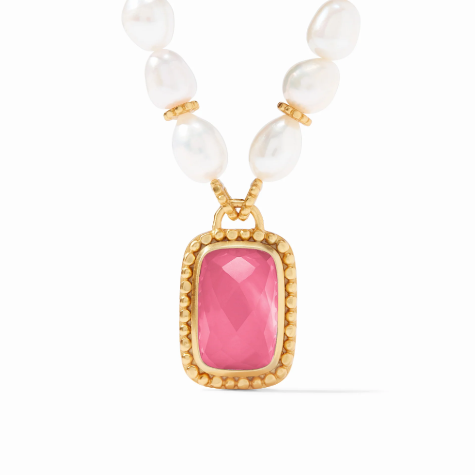 Marbella Statement Necklace Gold Iridescent Peony Pink and Freshwater Pearl