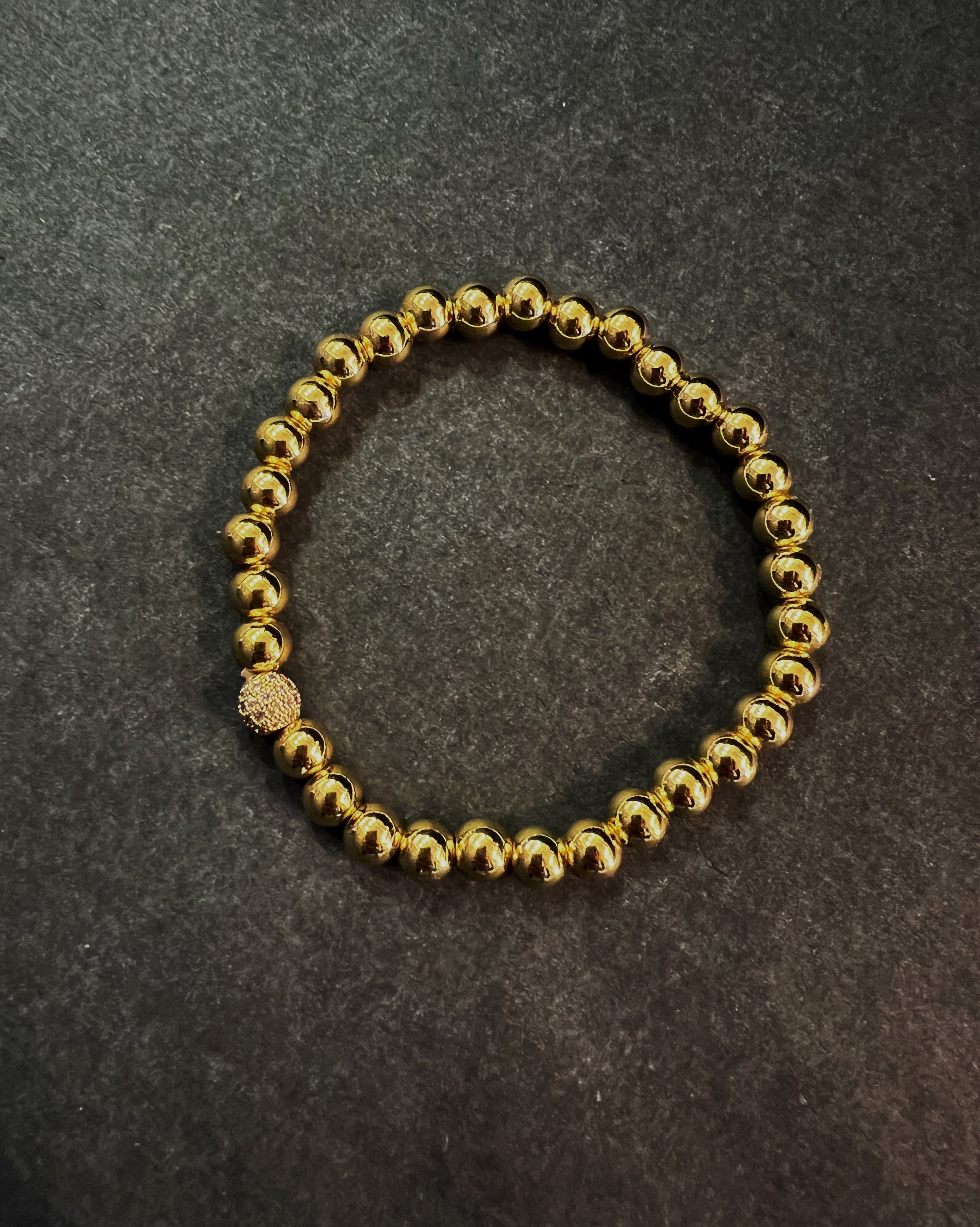 Gold Bead Bracelet with CZ
