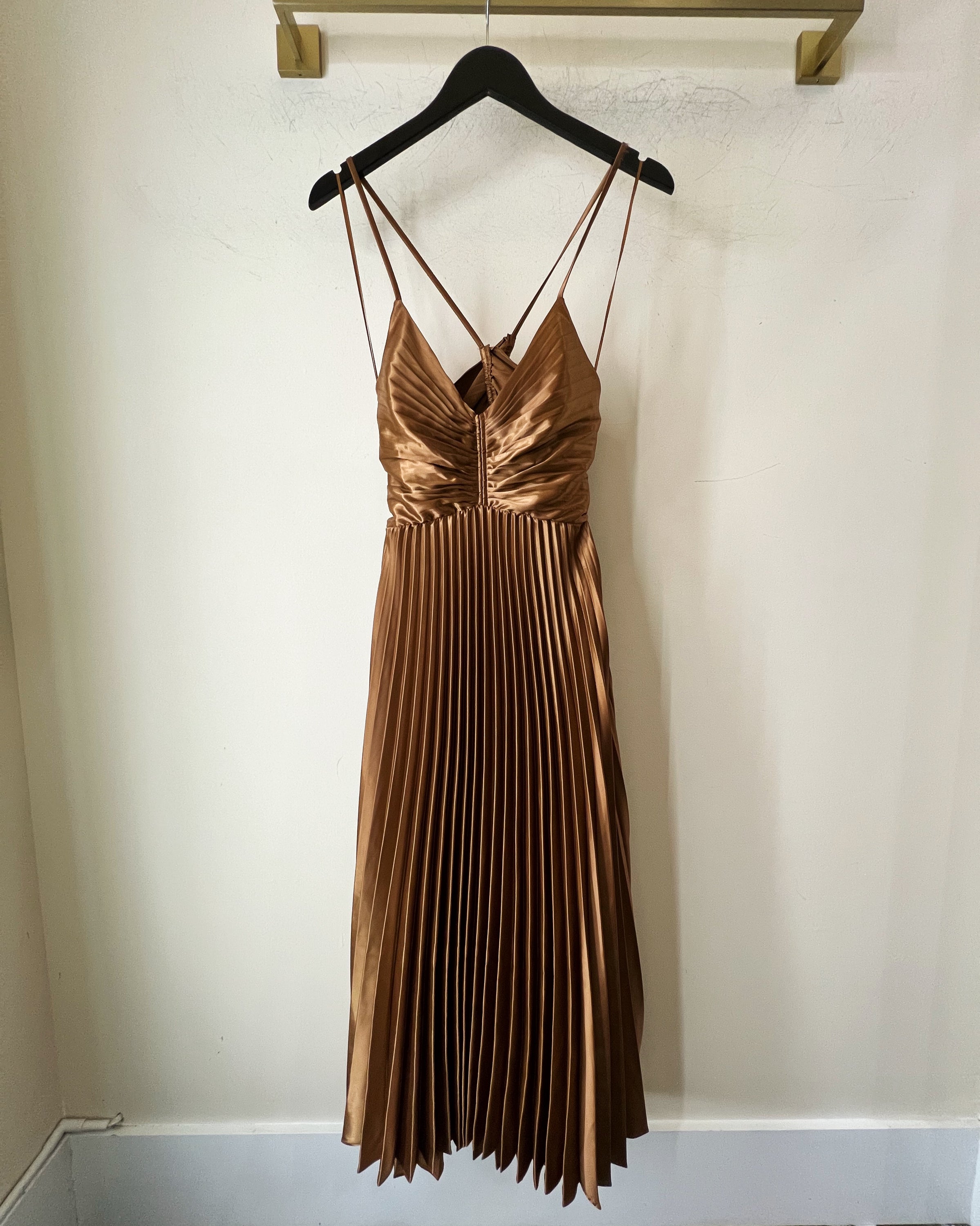 Galilea Satin Pleated Midi Dress