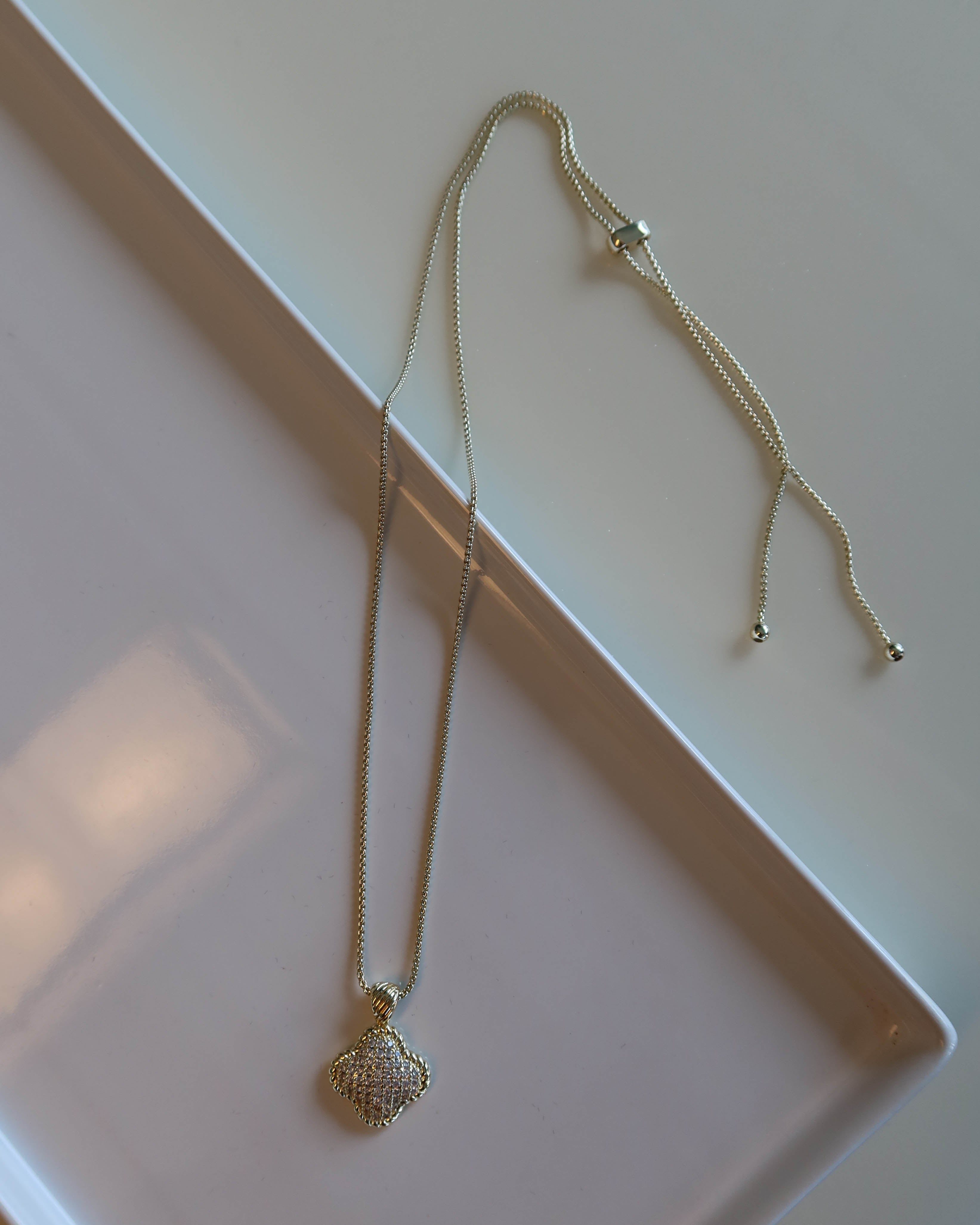 The Puffed Clover Necklace with CZ Details