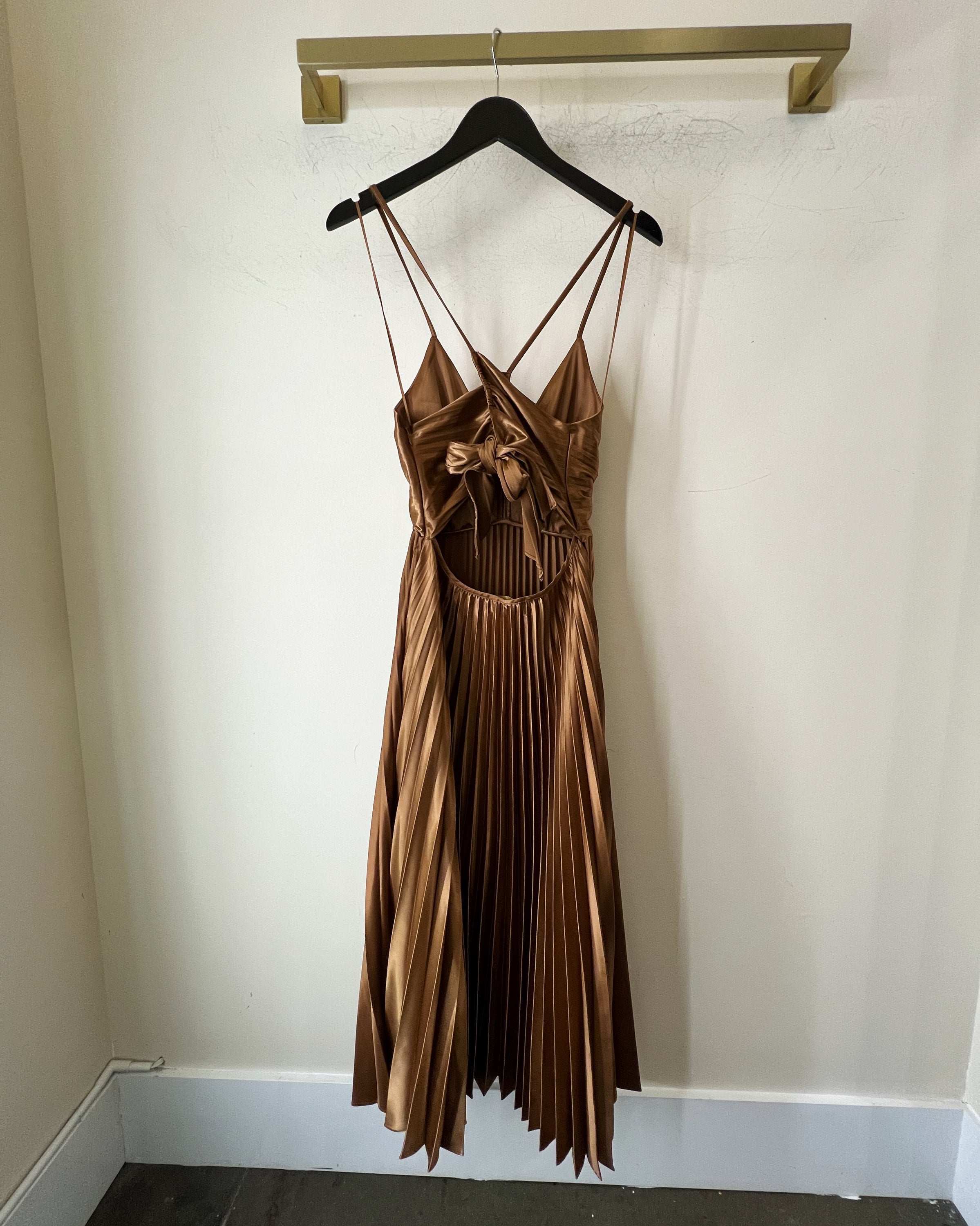Galilea Satin Pleated Midi Dress