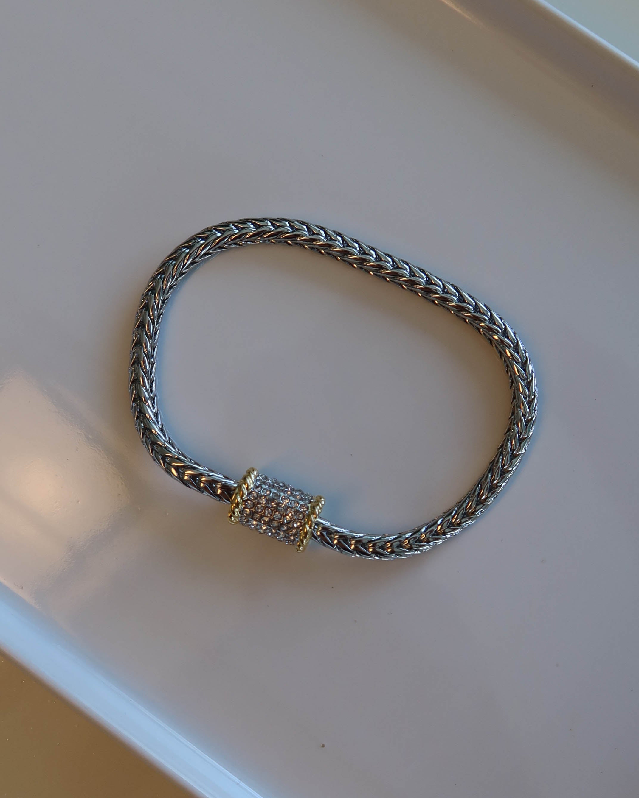 The Silver Luxe Rope Bracelet with CZ and Gold Details