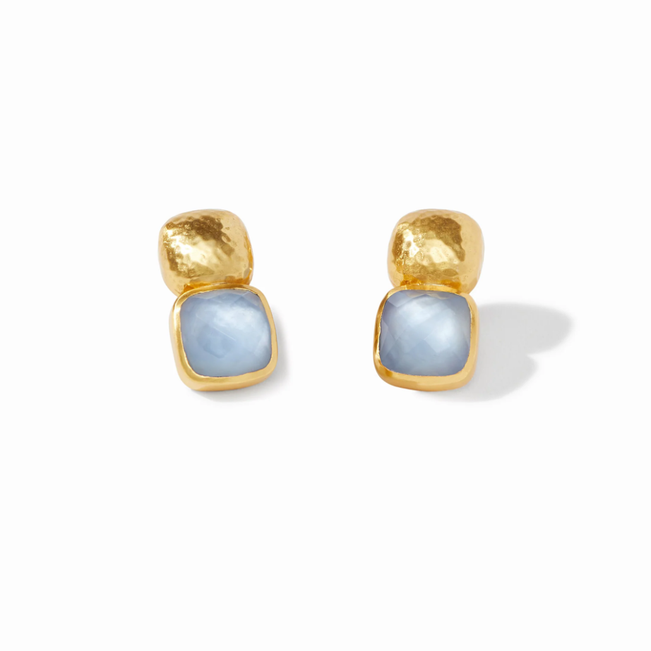 Julie Vos Catalina Earring Gold Iridescent Chalcedony Blue