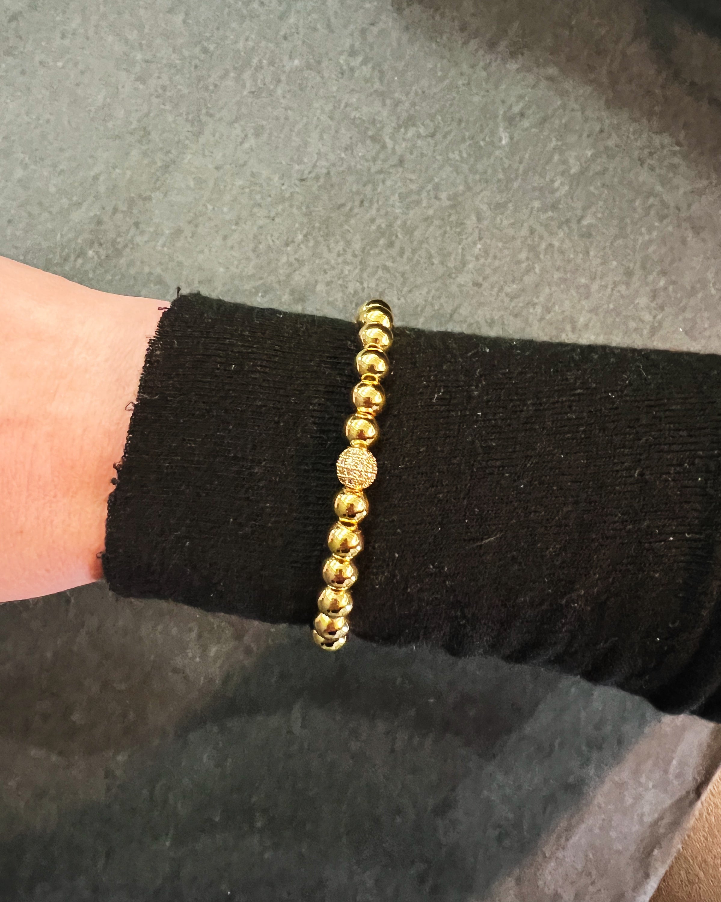 Gold Bead Bracelet with CZ