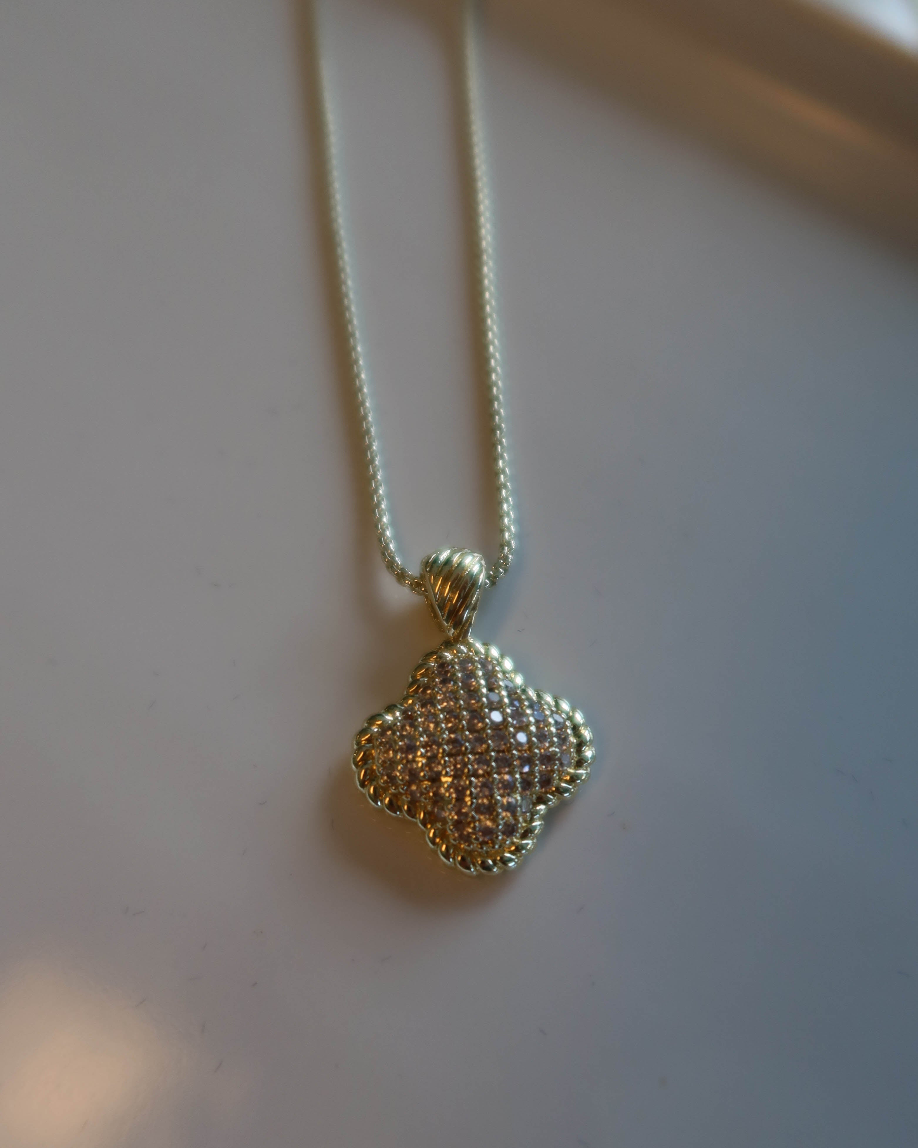 The Puffed Clover Necklace with CZ Details