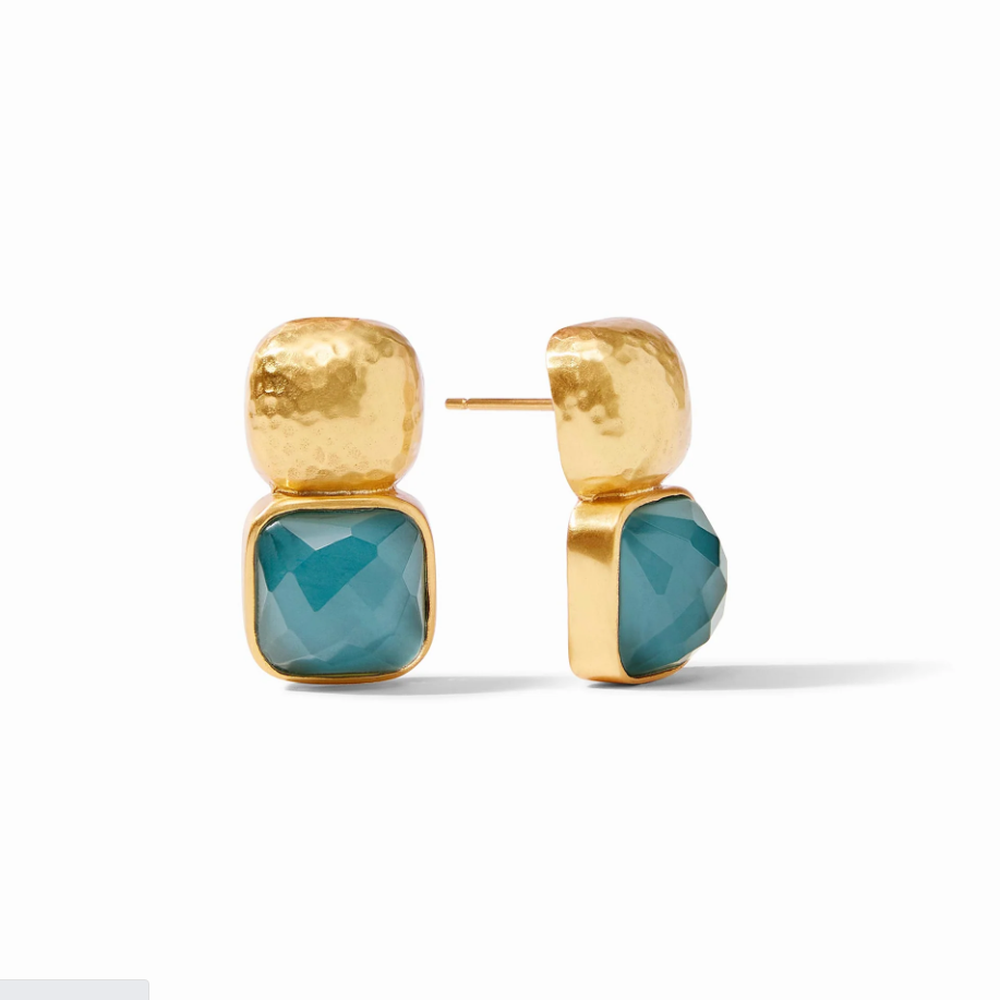 Julie Vos Catalina Earring Gold Iridescent Peacock Blue