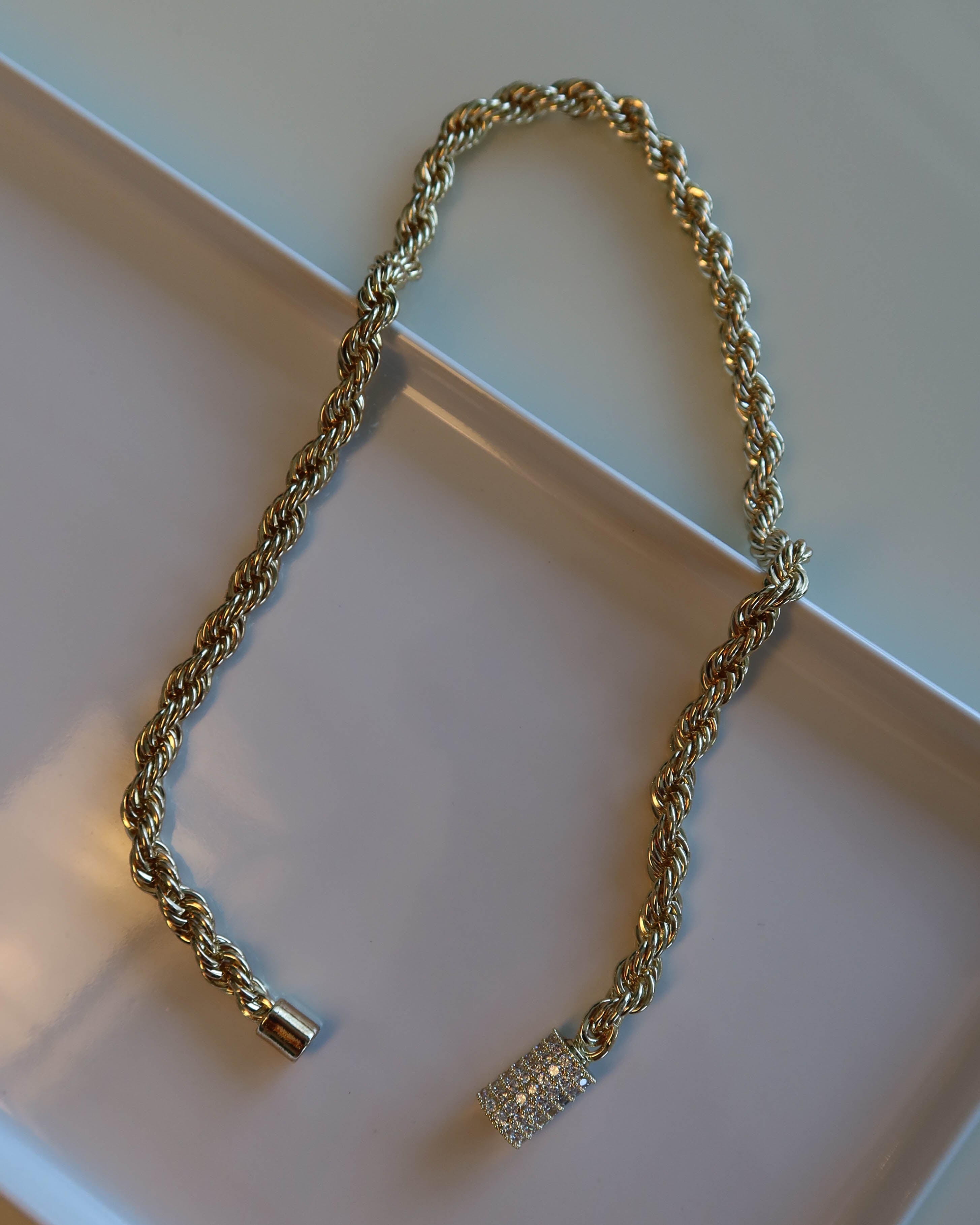 The Luxe Twisted Rope Necklace with CZ Details