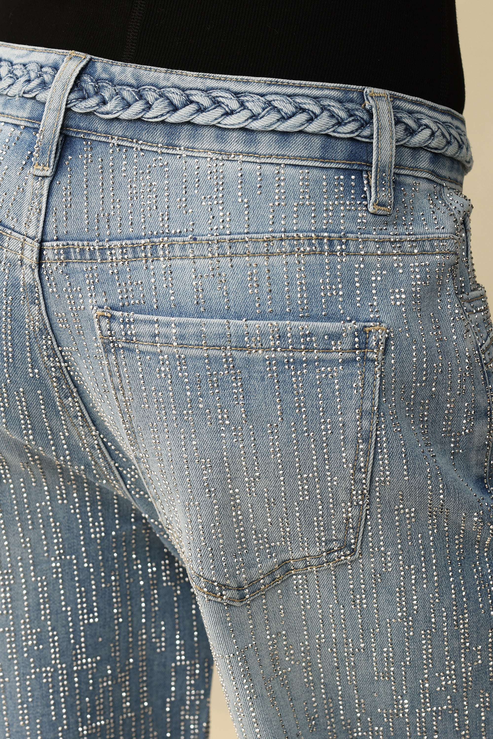 Amira Rhinestone Mid Rise Jeans