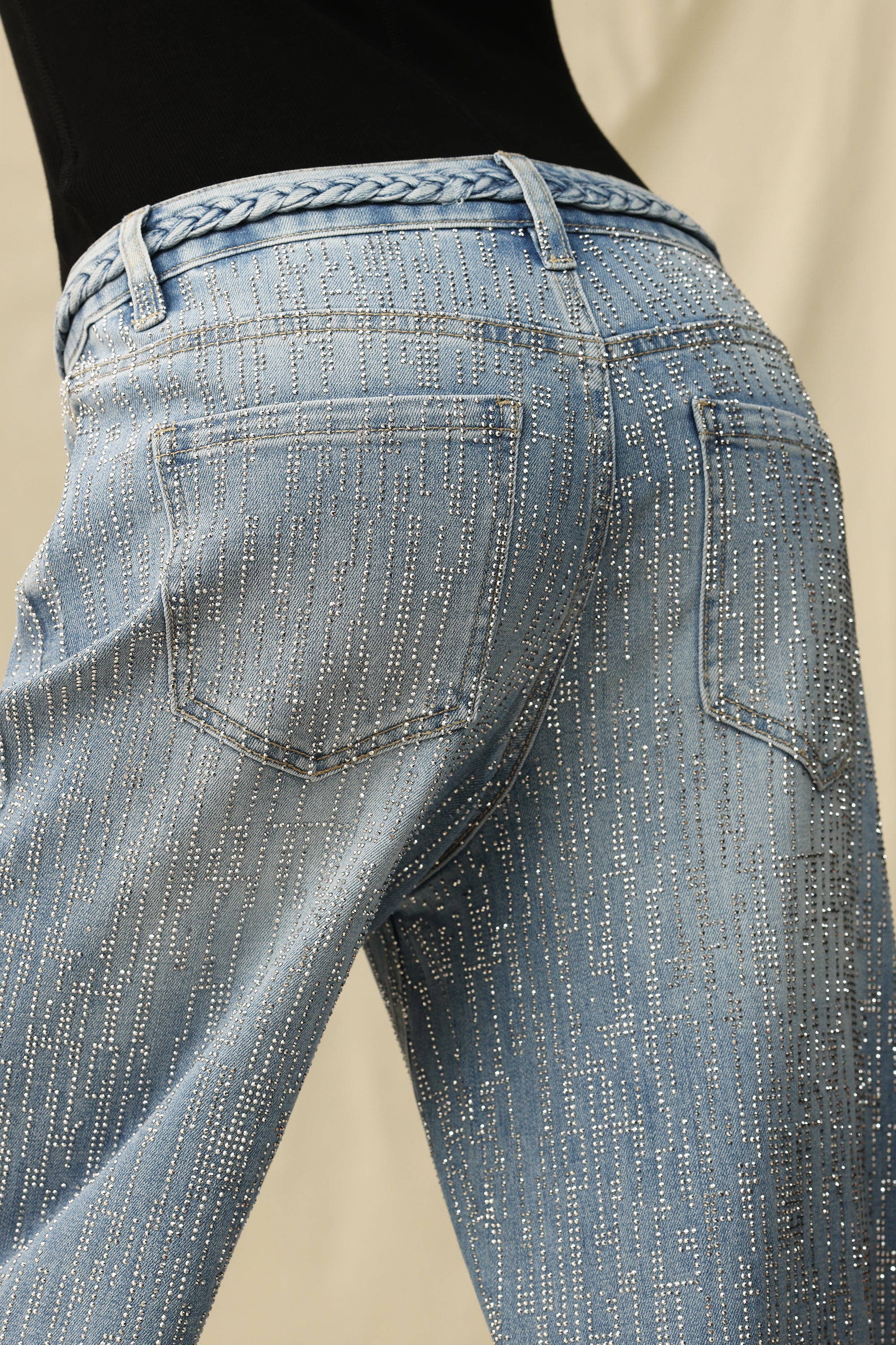 Amira Rhinestone Mid Rise Jeans