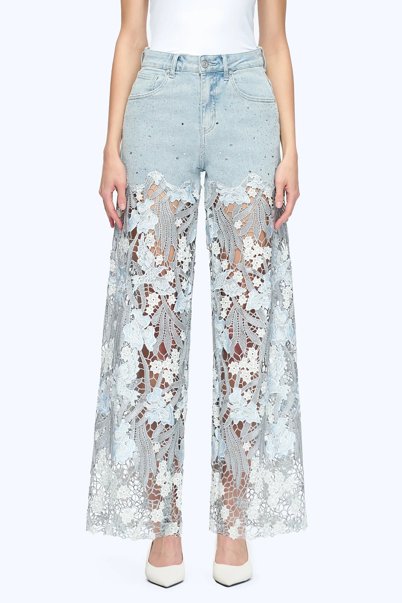 Lydia Embroidered Lace & Rhinestone Jeans