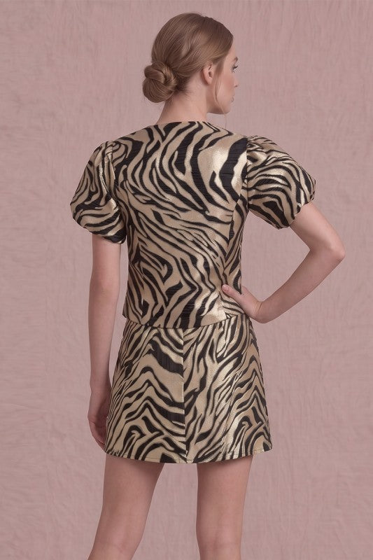 Cierra Metallic Jacquard Zebra Mini Skirt