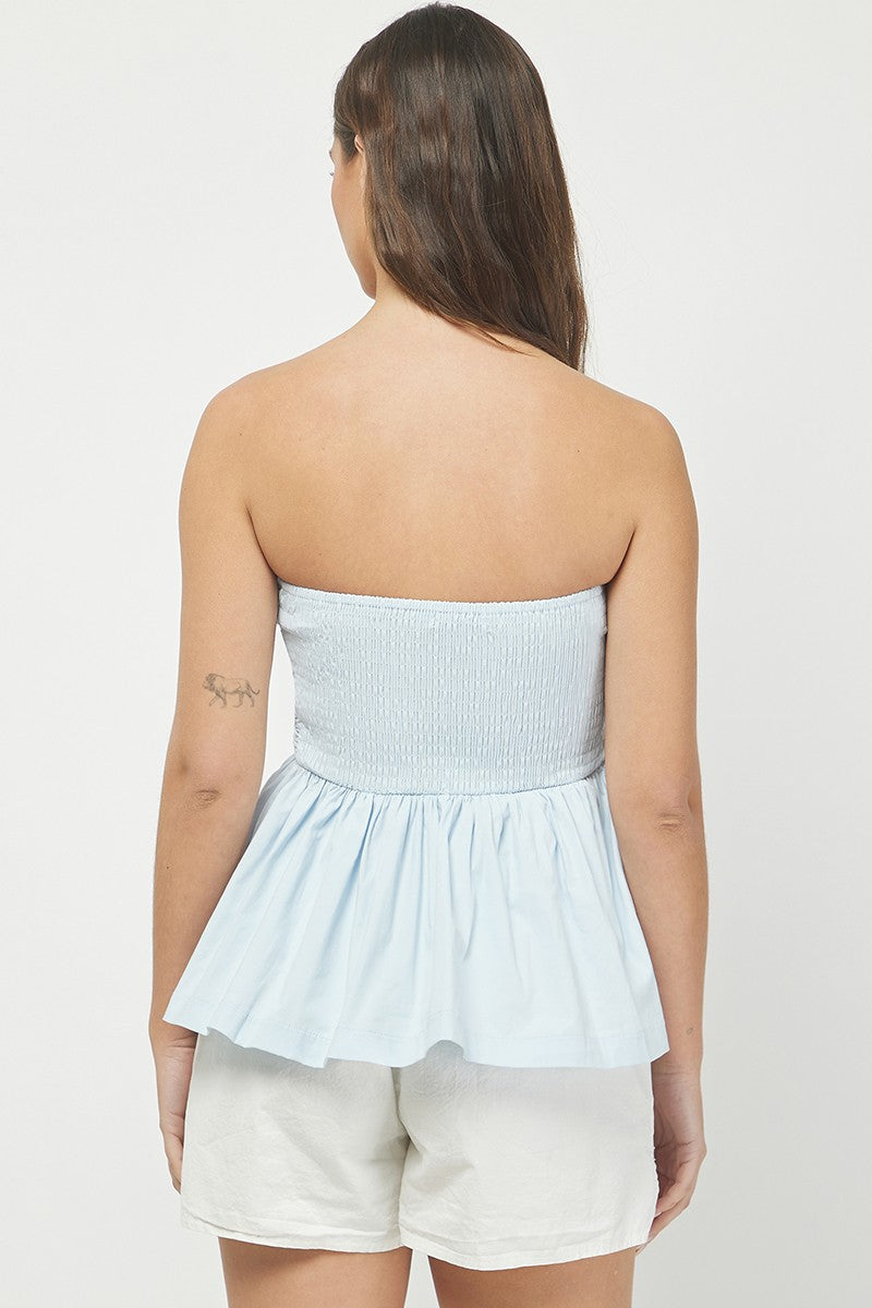 Mila Peplum Strapless Top in Light Blue