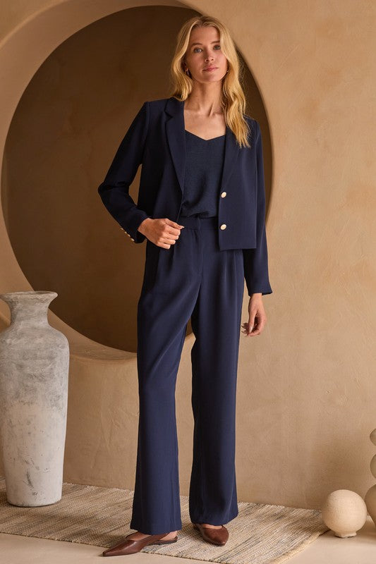 Esme High Waisted Wide Leg Pants in Navy