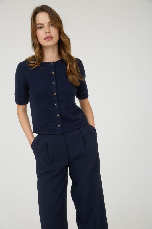 Maren Pleated Wide Leg Trousers in Navy