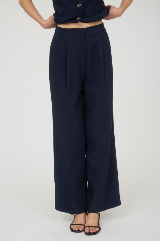 Maren Pleated Wide Leg Trousers in Navy