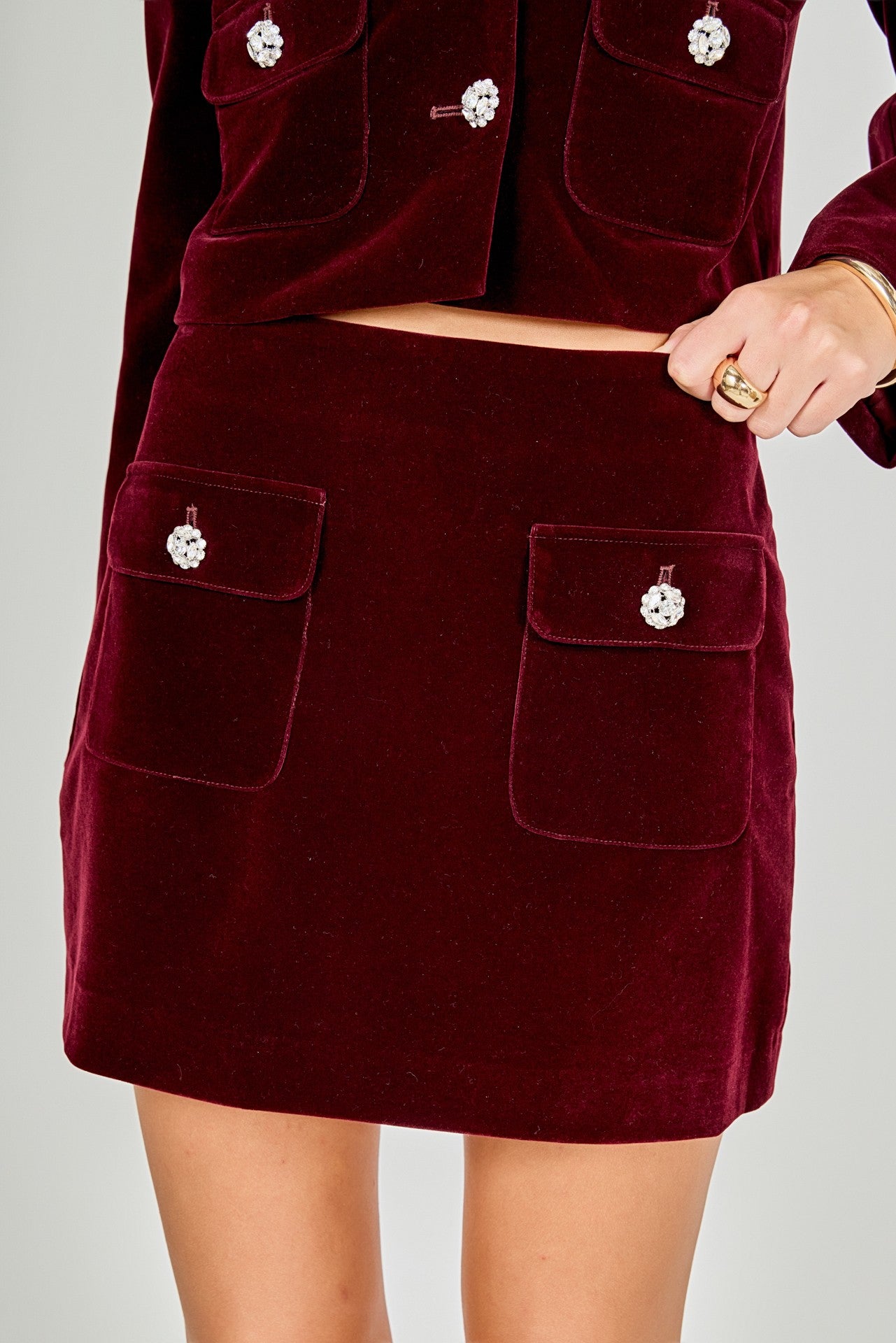Felicity Velvet Skirt with Jewel Buttons