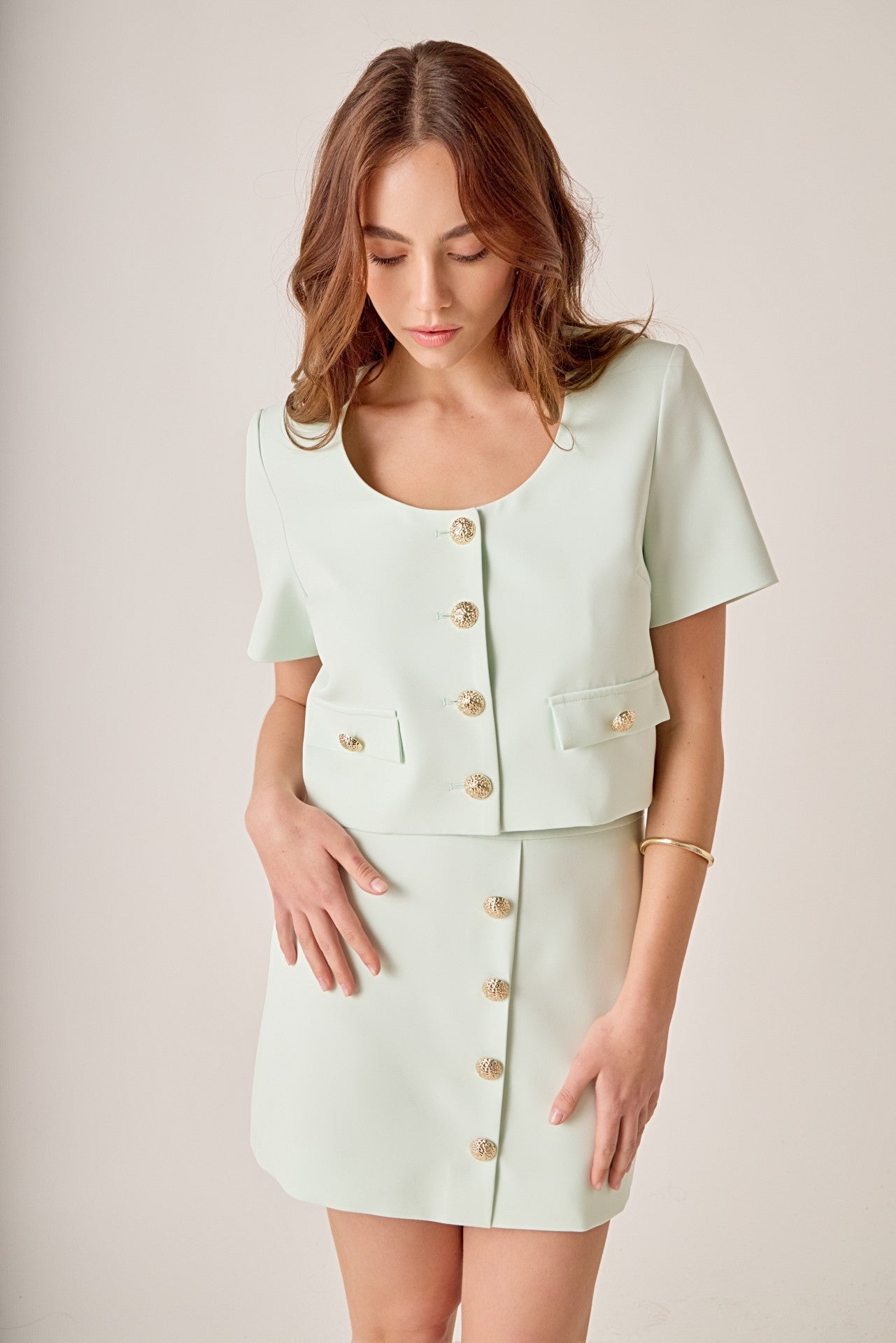 Astrid Gold Button Mini Skirt