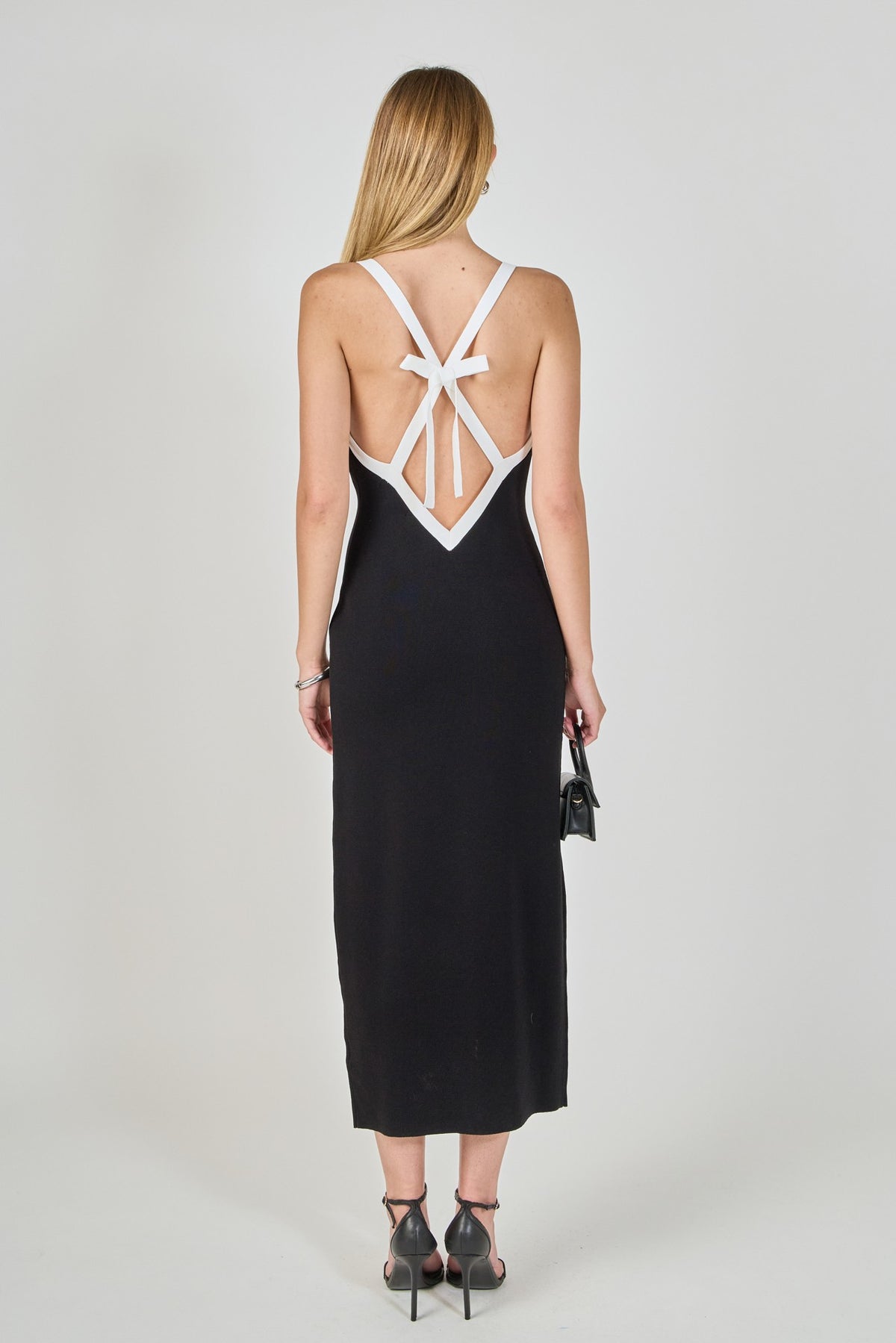 Khloe Bow Cross Back Knit Midi Dress