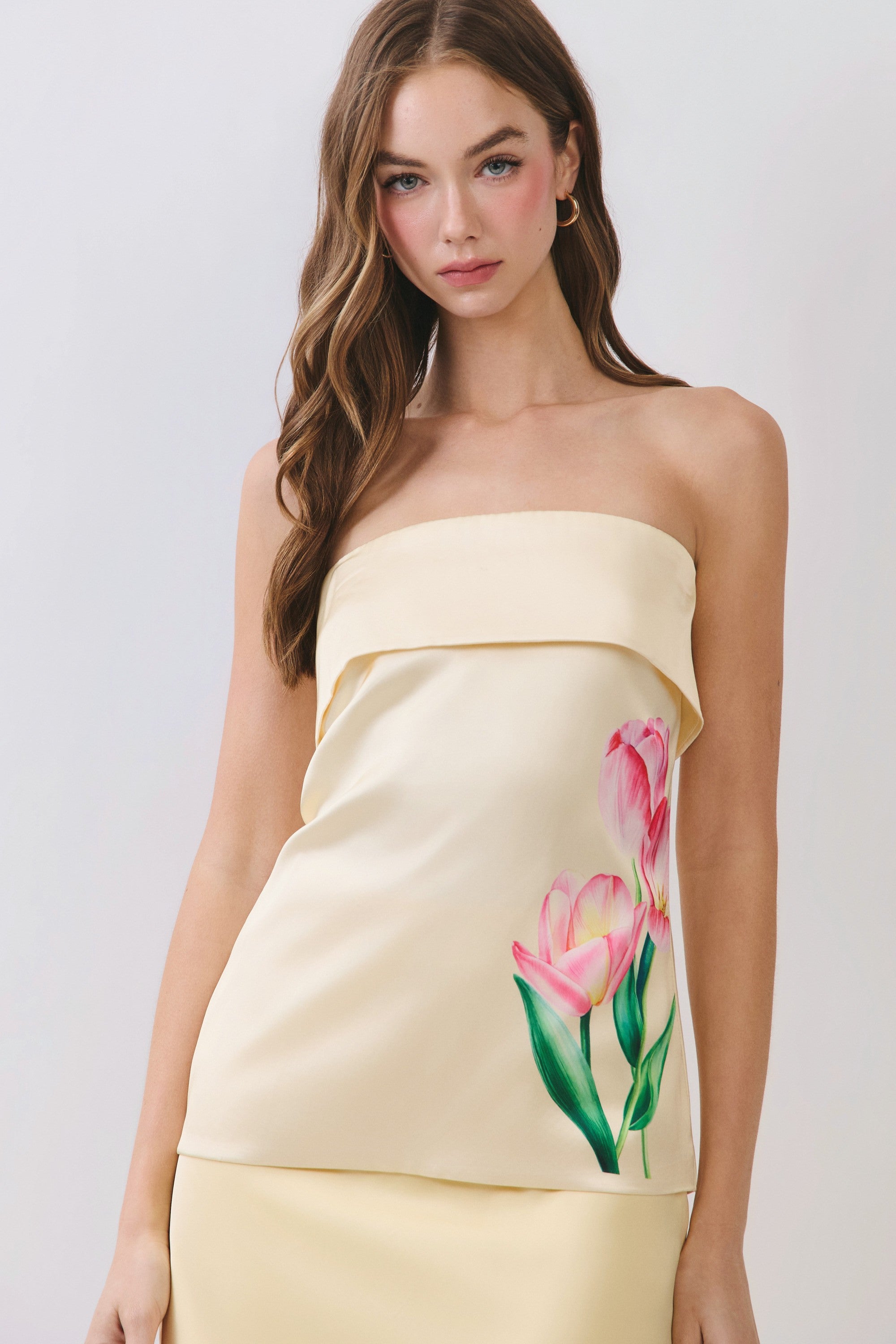 Dahlia Strapless Floral Satin Top